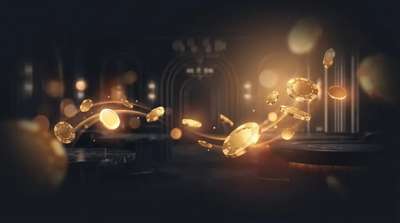 Gold chips flying over the casino hall at Syndicate Casino